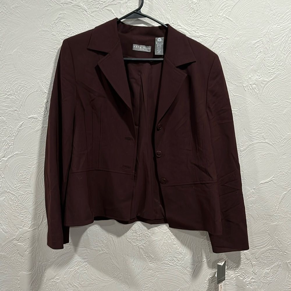 Kate Hill Wool Mark Blend Burgundy Blazer Size 12 Petite